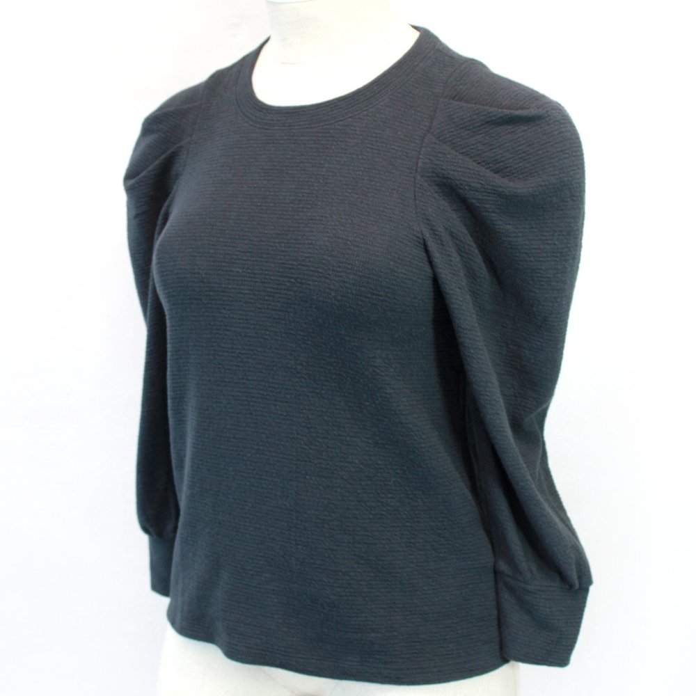 Madewell Black Crew Neck Puff Sleeve Top Blouse Medium
